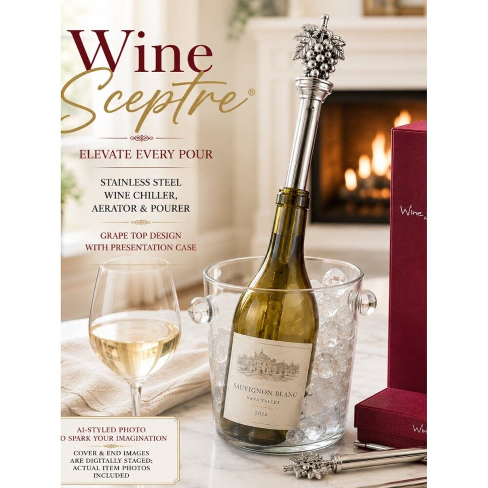 Wine Sceptre Grape Top Stainless Wine Chiller Aerator Pourer w/ Case